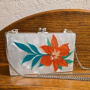 Sam Edelman White Floral Acrylic Clutch